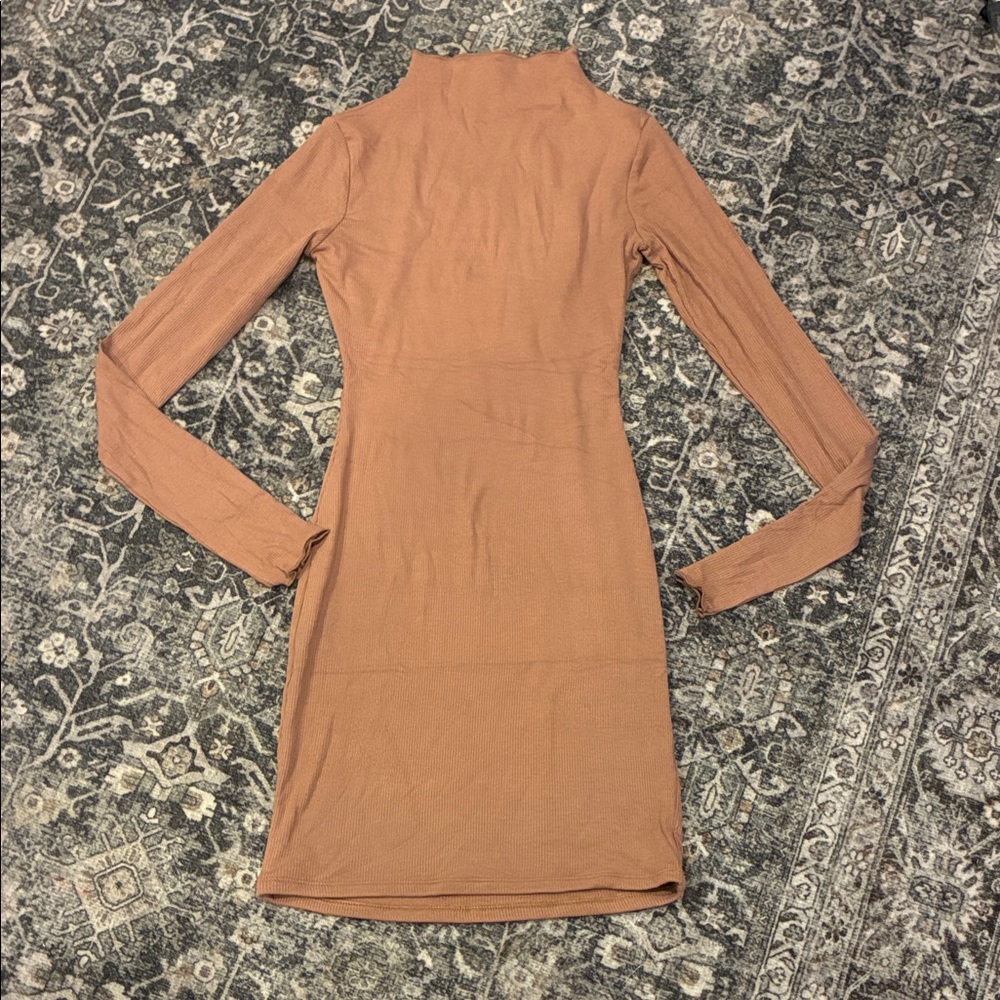 Naked Wardrobe Long Sleeve Mock Neck Bodycon Dress